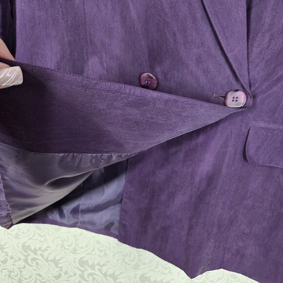Linea Milano Pure Silk Jacket Blazer sz 12 US Purple Pockets Double Breasted - Picture 5 of 16
